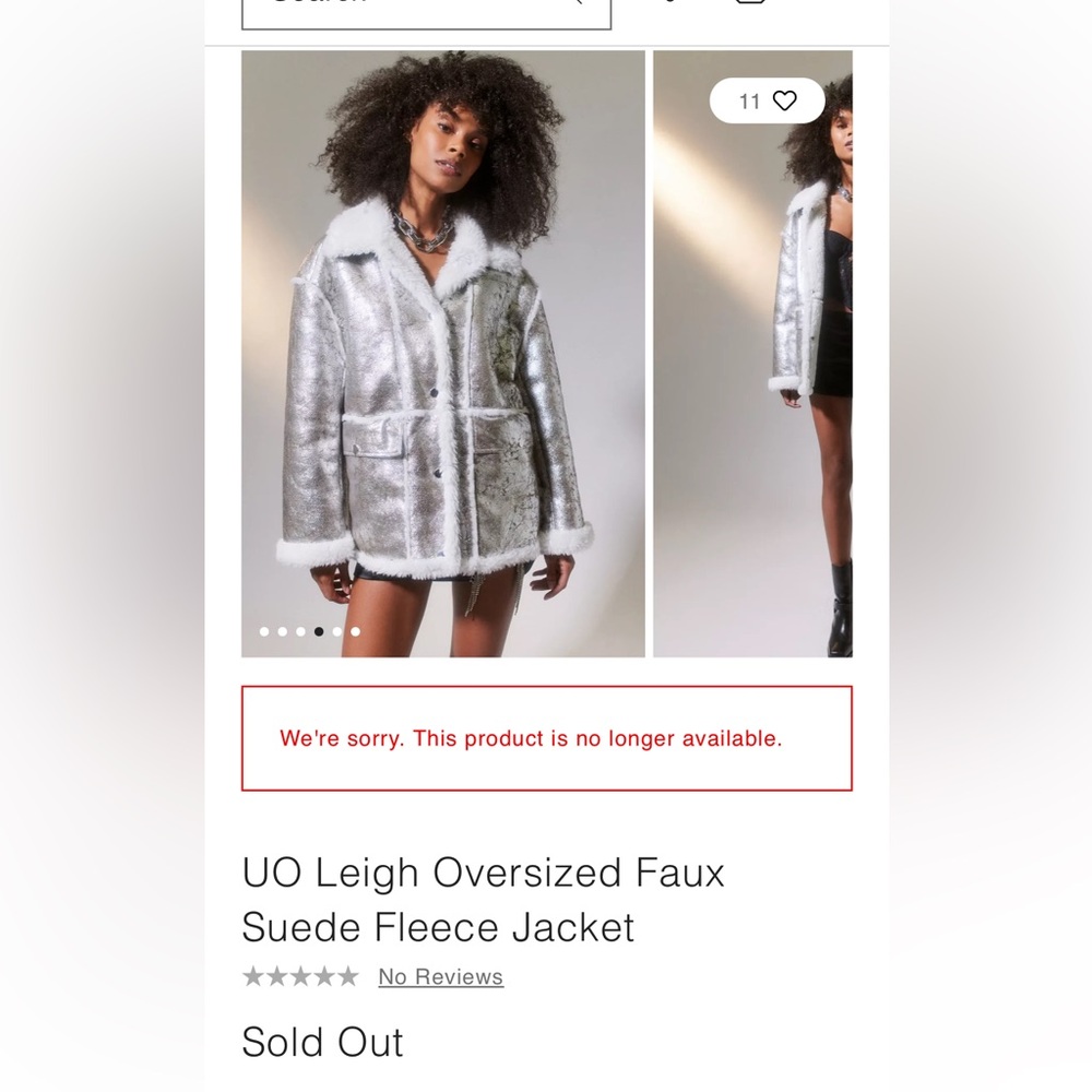 UO NWT SILVER SHEARLING COAT L